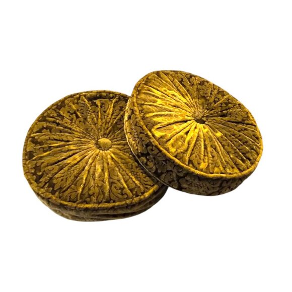 Set of Vintage Round Gathered Crush Velvet floral Cushions Chic Filled Luxury - Picture 2 of 16